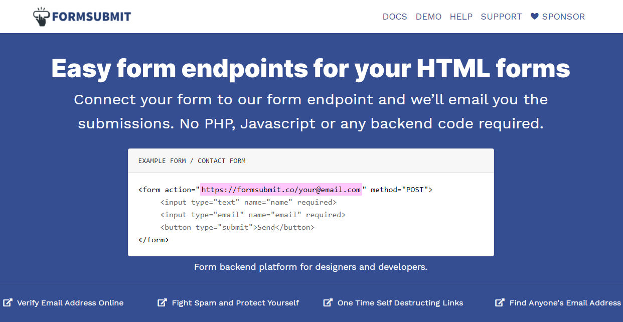 Formsubmit Easy To Use Form Backend Form Endpoints For Your Html Forms